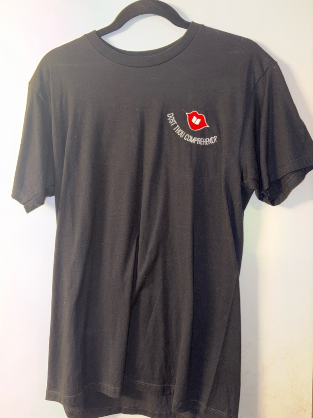 HOCUS POCUS Black Graphic Crewneck T-Shirt with Red Lip Emblem
